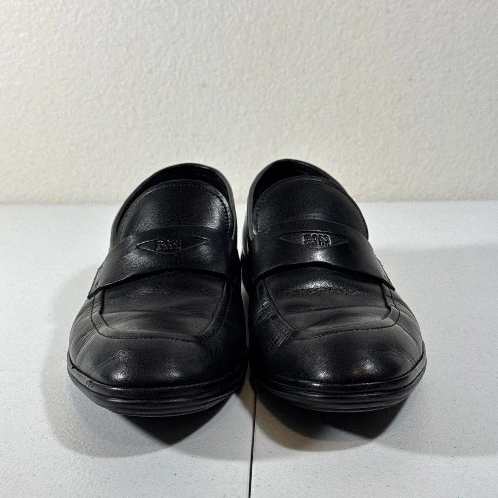 HUGO BOSS Shoes Mens Size 8 Black Leather Penny Loafer Slip On Casual Almond Toe